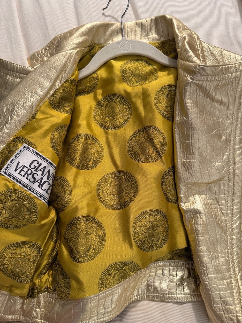 Versace Metallic Gold Croc-Embossed Jacket with Zip Details